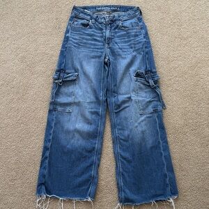 American Eagle Outfitters Women's Distressed Blue Wide Leg Jeans